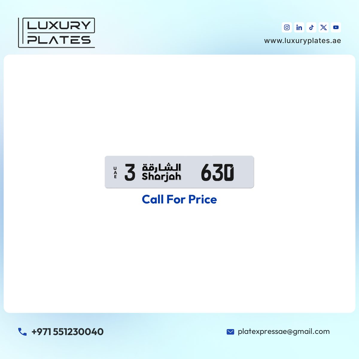 3 630 Sharjah License Plate