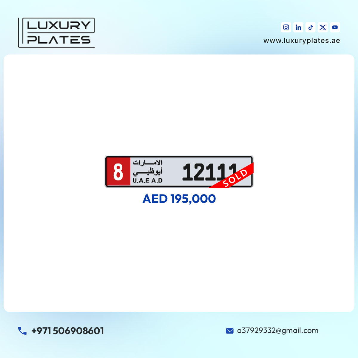 8 12111 Abu Dhabi License Plate