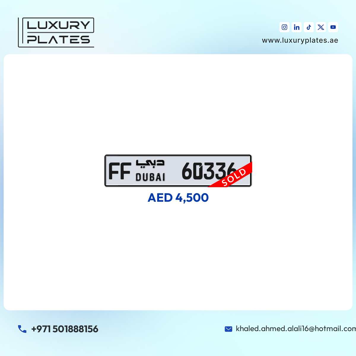 FF 60336 Dubai License Plate