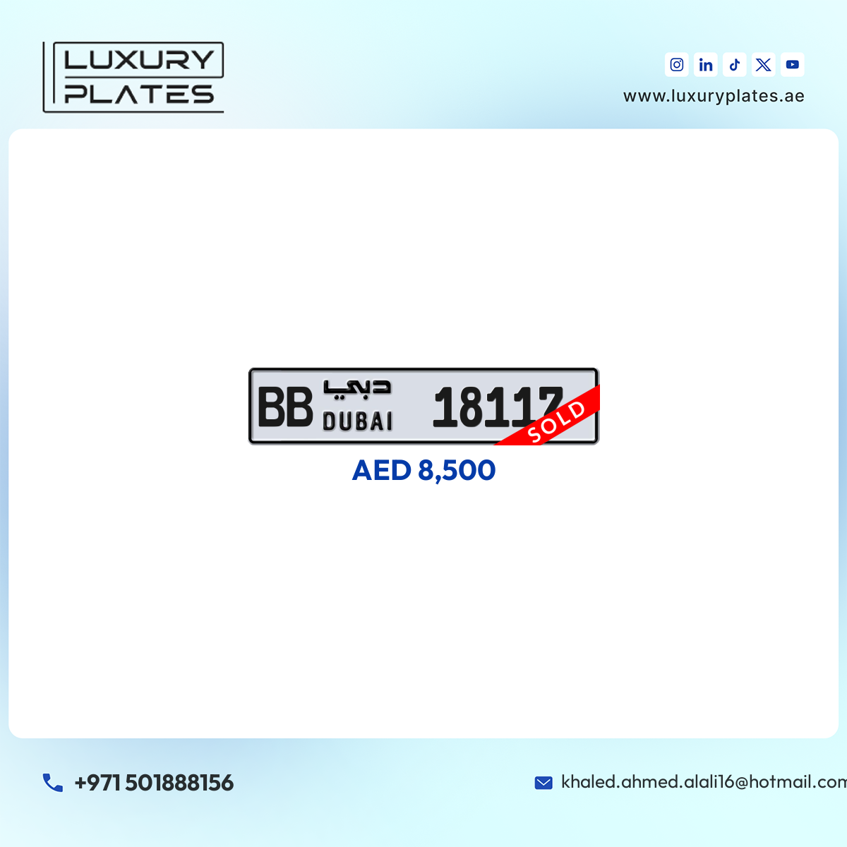 BB 18117 Dubai License Plate