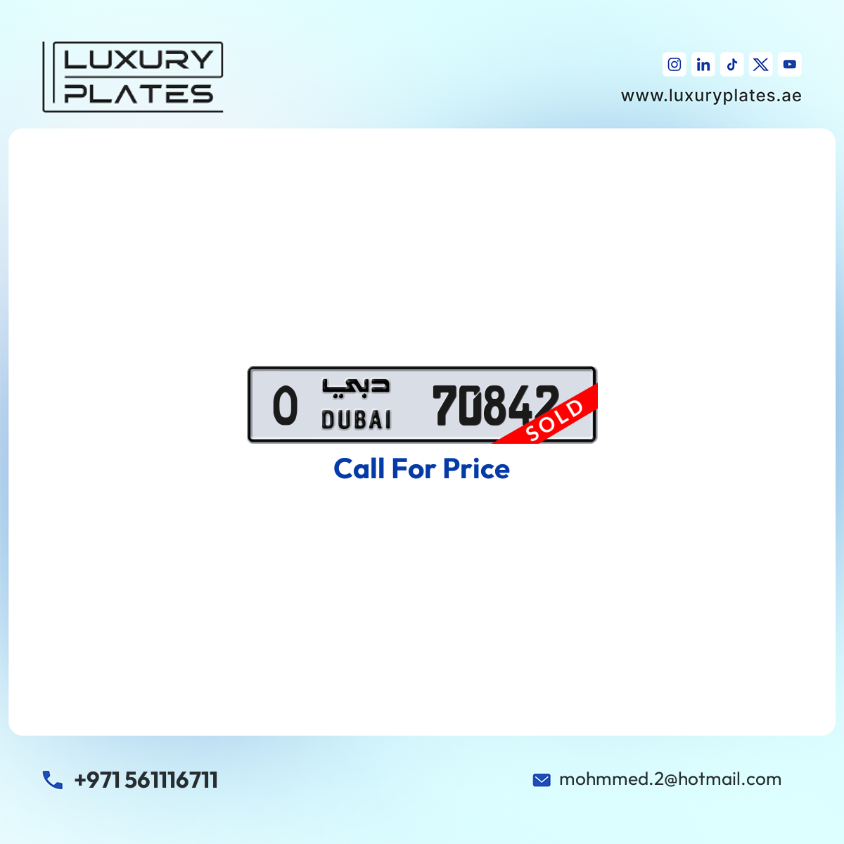O 70842 Dubai License Plate