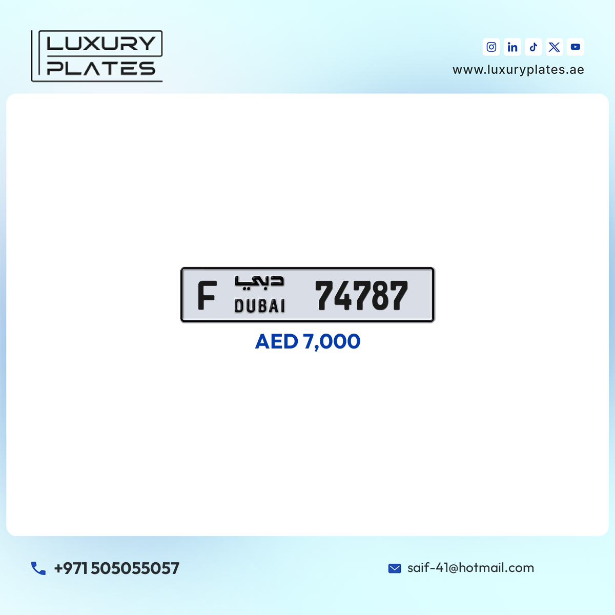 F 74787 Dubai License Plate