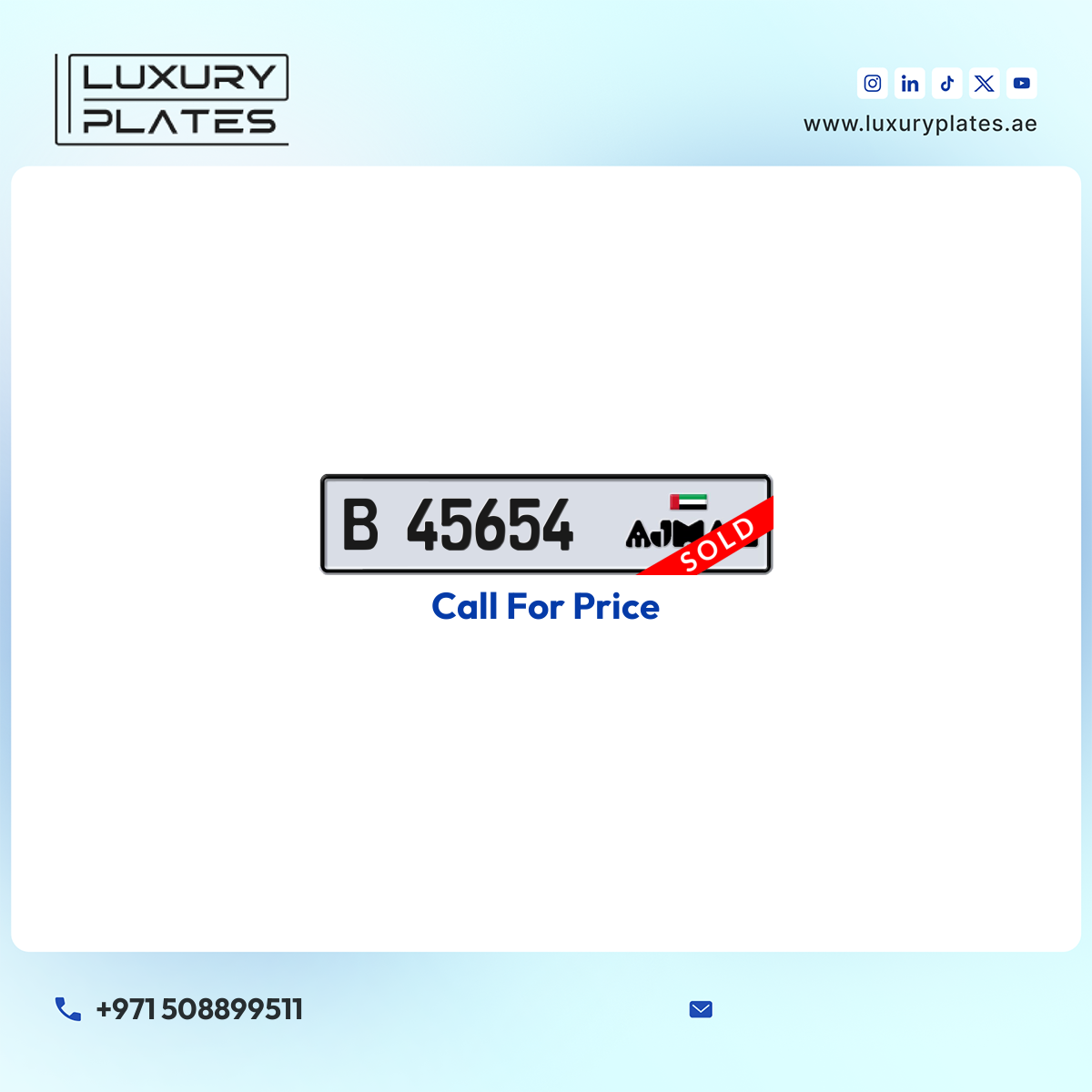 B 45654 Ajman License Plate