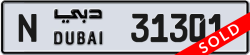 Plate number Dubai 31301 code N For sale