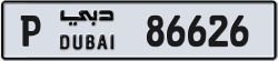 Plate number Dubai 86626 code P For sale