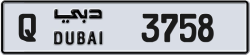 Plate number Dubai 3758 code Q For sale