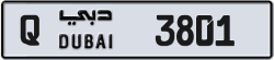 Plate number Dubai 3801 code Q For sale
