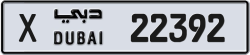Plate number Dubai 22392 code X For sale