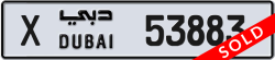 Plate number Dubai 53883 code X For sale