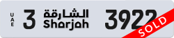 Plate number Sharjah 3922 code 3 For sale