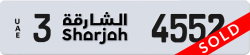 Plate number Sharjah 4552 code 3 For sale