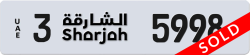 Plate number Sharjah 5998 code 3 For sale