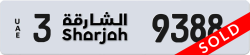 Plate number Sharjah 9388 code 3 For sale