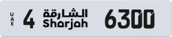 Plate number Sharjah 6300 code 4 For sale